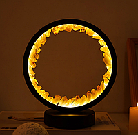 Ночник с натуральным камнем Цитрин, черная лампа с тремя цветами свечения, энергетический круг из кристаллов