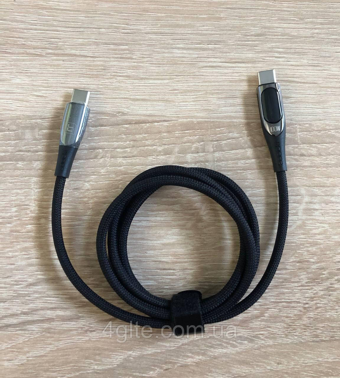 Кабель для швидкого заряджання Type-C 100 W 1 метр з дисплеєм Black, фото 1