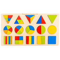 Дитяча розвивальна іграшка з геометричними фігурками рамка-вкладиш круг-квадрат-трикутник 45 елементів