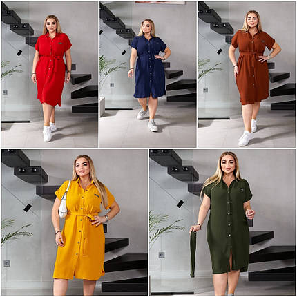 Літнє плаття рівного крою з тонкої тканини жатка великі розміри, фото 1