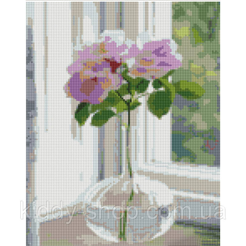 Діамантова вишивка. Картина на підрамнику Преміум  Квітка на підвіконні, розмір 40x30 см, фото 1