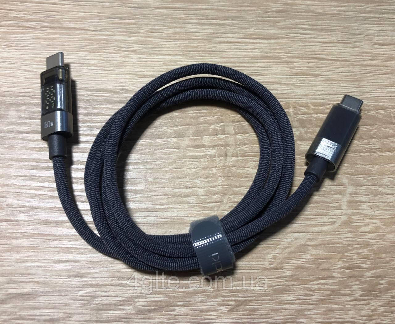 Кабель для швидкого заряджання Type-C 60 W 1 метр з дисплеєм Gray, фото 1