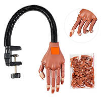 Тренувальна рука для манікюру на гнучкому штативі-гофрі зі струбциною та тіпсами в компекті (100 шт.) - 369