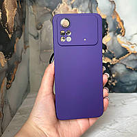 Чехол фиолетовый с защитой камеры для Xiaomi Poco M4 Pro 4G накладка фиолетовая с микрофиброй на поко м4 про