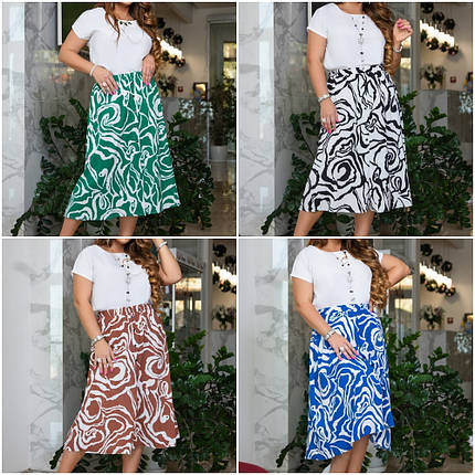 Літня спідниця вільного крою довжини міді з тонкої тканини розміри батал, фото 1