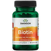 Біотин, Biotin, Swanson, 5000 мкг, 30 капсул, знижка