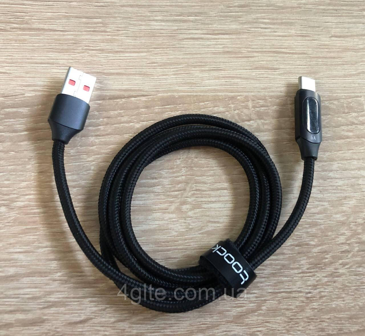 Кабель для швидкого заряджання USB to Type-C 6 A 1 метр з дисплеєм Black, фото 1