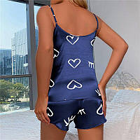 Пижама женская атласная. Пижамный комплект с сердечками. Эротический комплект синий S ( размер 40) zap - 1293