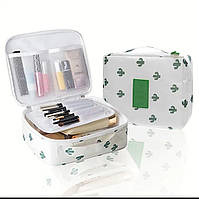 Жіночий несесер, дорожній органайзер для косметики та приладдя Білий кактус