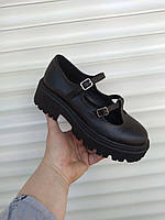 Туфли женские черные кожаные с ремешками 35 размер