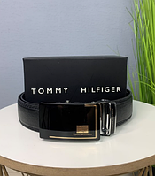 Мужской ремень с пряжкой автомат Tommy Hilfiger кожзам Черный