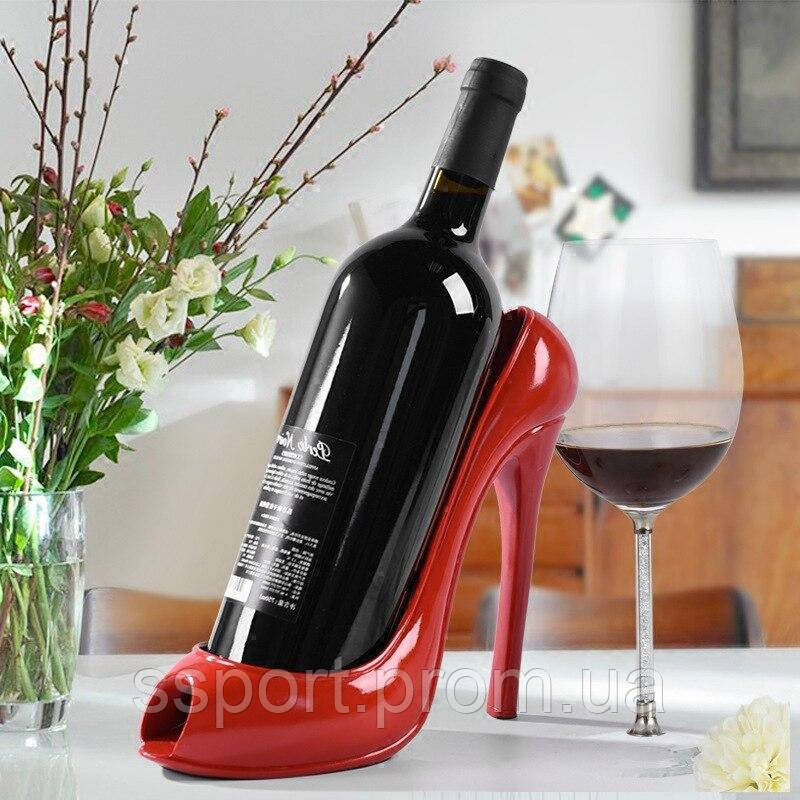 Креативна підставка тримач для вина у вигляді туфлі на високих підборах RESTEQ, червона