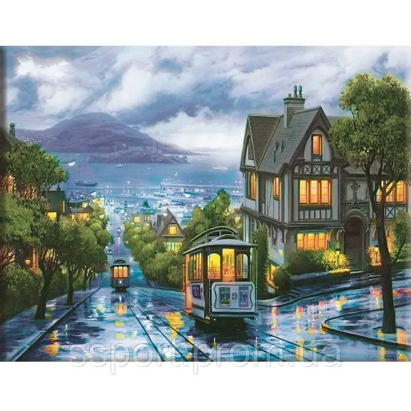 Картина за номерами Нічний трамвай 40x50 см. Набір для малювання Нічний місто. Набір для творчості