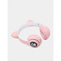 Бездротові навушники з котячими вушками та RGB-підсвіткою FM-радіо, micro SD Cat MZ-023 Рожеві