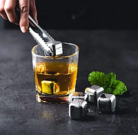 Камни для виски и других напитков Moltis 6 шт металлические Серебро + щипцы Whiskey G-172sp-488