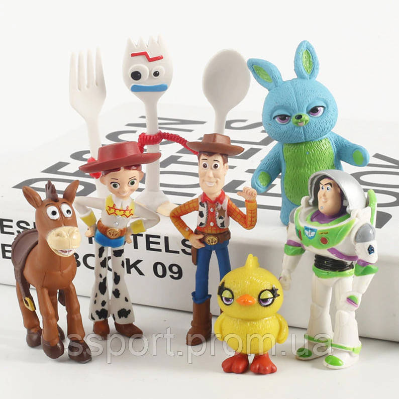 Набір фігурок Історія іграшок 4. Ігрові фігурки з мультфільму Toy Story 7 шт. Іграшка Вуді, Базз Лайтер, Джессі, Форки