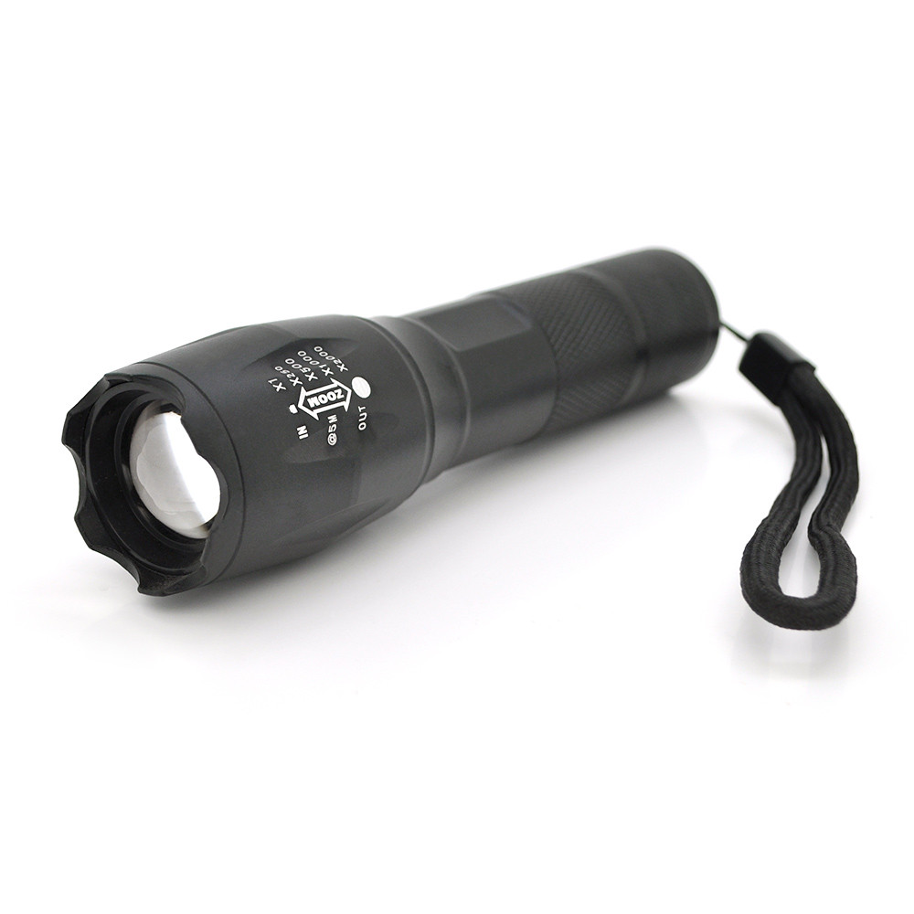 Ліхтар ручний PIPO XML-T6, 1LED Cree T6, 3W, 5 режимів, ZOOM, 18650/2800mah (перехідник 3*AAA), Black, IP44, СЗУ, 130х30х27мм, BOX