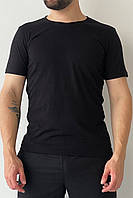 Мужская классическая футболка Черная / Повседневная футболка для парней / Однотонная футболка-майка