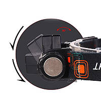 Налобный фонарь на аккумуляторе "BL 8101" COB+XPE Черный с оранжевым, фонарик на голову с магнитом (ЮА)