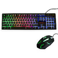 Игровая клавиатура светящаяся и мышка с подсветкой "Landslides KR-6300TZ" Чёрный, rgb клавиатура и мышь (ЮА)
