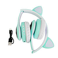 Беспроводные наушники с ушками Cat ear headphones VZV-23M, накладные детские наушники блютуз Бирюзовые (ЮА)