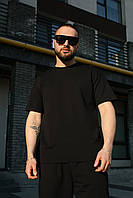 Мужская летняя однотонная oversize футболка Player черная качественная трикотажная футболка LOV XXL-3XL
