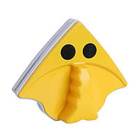 Магнитная щетка для мытья окон с двух сторон треугольная желтая, мочалка для окон на магните (ЮА)