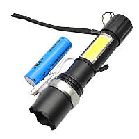 Фонарик светодиодный на аккумуляторе 18650 "BL-W546" Черный, ручной фонарь для рыбалки/туристический (ЮА)