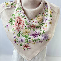 Весенний мягкий шелковый женский платок. Натуральный платок с нежными цветами