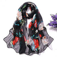Легкий літній шифоновий шарфик з квітковим малюнком. Натуральний турецький жіночий шарф
