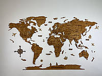 Деревянная карта мира многослойная "Natural", 150 × 80 см
