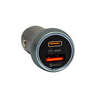 Адаптер в прикуриватель автомобиля CARQW T-702 38W Серый, зарядное устройство на 2 разъема USB и Type С «H-s»