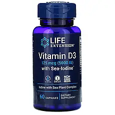 Life Extension, вітамін D3 с Sea-Iodine, 125 мкг (5000 МЕ), 60 капсул Київ