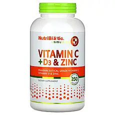 NutriBiotic, Immunity, вітаміни C + D3 і цинк, 250 капсул Київ