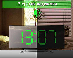 Дзеркальний LED-годинник з будильником і термометром VST DT-6507 Black (зелена підсвітка) (6800)