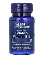 Life Extension, фолат та витамин B12, біоактивні, 90 растительных капсул