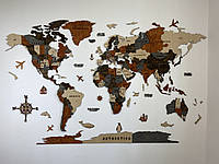 Деревянная карта мира многослойная "Vintage", 150 × 80 см