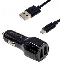 Зарядное устройство Grand-X 2,1A, 12-24V, Black 2USB 5V/2.1A + DC cable USB/Micro USB,1m CH-26BM DAS