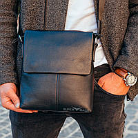 Кожаная мужская черная сумка мессенджер на плечо Tiding Bag N722-317