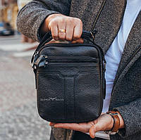 Кожаная мужская черная сумка-мессенджер через плечо Tiding Bag A25-2378A