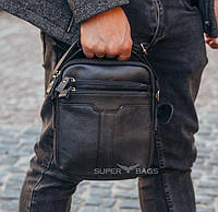 Мужская кожаная сумка-мессенджер через плечо Tiding Bag A25-3278A Черная