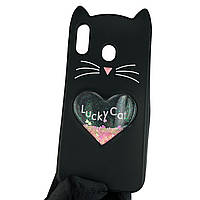 Чехол для Samsung Galaxy M20 SM-M205F детский 3д в форме котика переливашка сердечко на самсунг м20 чёрный