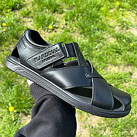 Мужские летние сандалии Кардинал кожаные на липучке черные