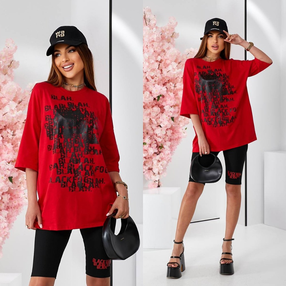 Жіночий повсякденний літній костюм велосипедки + футболка, фото 1