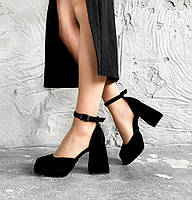 Женские туфли на высоком каблуке красивые черные натуральная замша