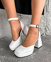 Женские туфли на высоком каблуке красивые белые натуральная кожа