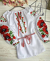 Блуза вышиванка на девочку "Маки красные бохо" рост 122-164