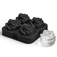 Силиконовая форма для льда черная, розы (4 шт)