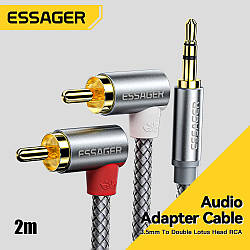 Кабель аудіо Essager 90° Aux Jack 3.5mm to RCA кутовий, стерео 2RCA, Grey, 2м