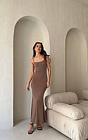 Женское летнее длинное платье из креп-дайвинга на бретелях размер универсальный 42-46